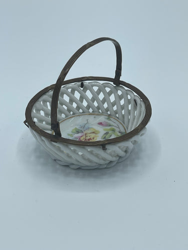 Porcelain & Brass Miniature Basket