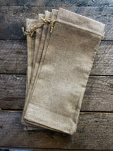 Load image into Gallery viewer, burlap bottle bag with drawstring