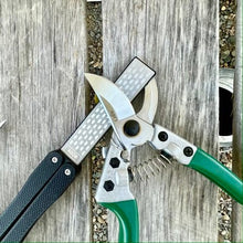 Load image into Gallery viewer, Garden Tool Sharpener - Diamond + Carbon Steel Hone Reversible Paddle For Sharpening Pruners, Clippers Mower Blades and Scissors - The Celtic Farm
