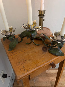 Vintage Floral Vine Candelabra - Metal Toleware Candle Centerpiece