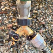 Load image into Gallery viewer, Two-way Brass Garden Hose Splitter - The Celtic Farm