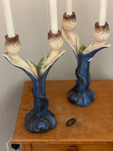 Load image into Gallery viewer, Vintage Art Nouveau French Tulip Candle Sticks (1930s) - Pair of Plaster Candelabras - The Celtic Farm