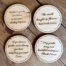 Load image into Gallery viewer, Garden Wisdom Coasters | American Maple + Green Gingham Ribbon | Set of 4 - The Celtic Farm