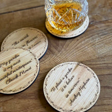 Load image into Gallery viewer, Garden Wisdom Coasters | American Maple + Green Gingham Ribbon | Set of 4 - The Celtic Farm