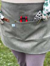 Load image into Gallery viewer, Hunter Green Waxed Canvas Half Apron with Real Leather Strap - The Celtic Farm