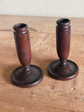 Load image into Gallery viewer, Vintage Dark Wood Candle Holders