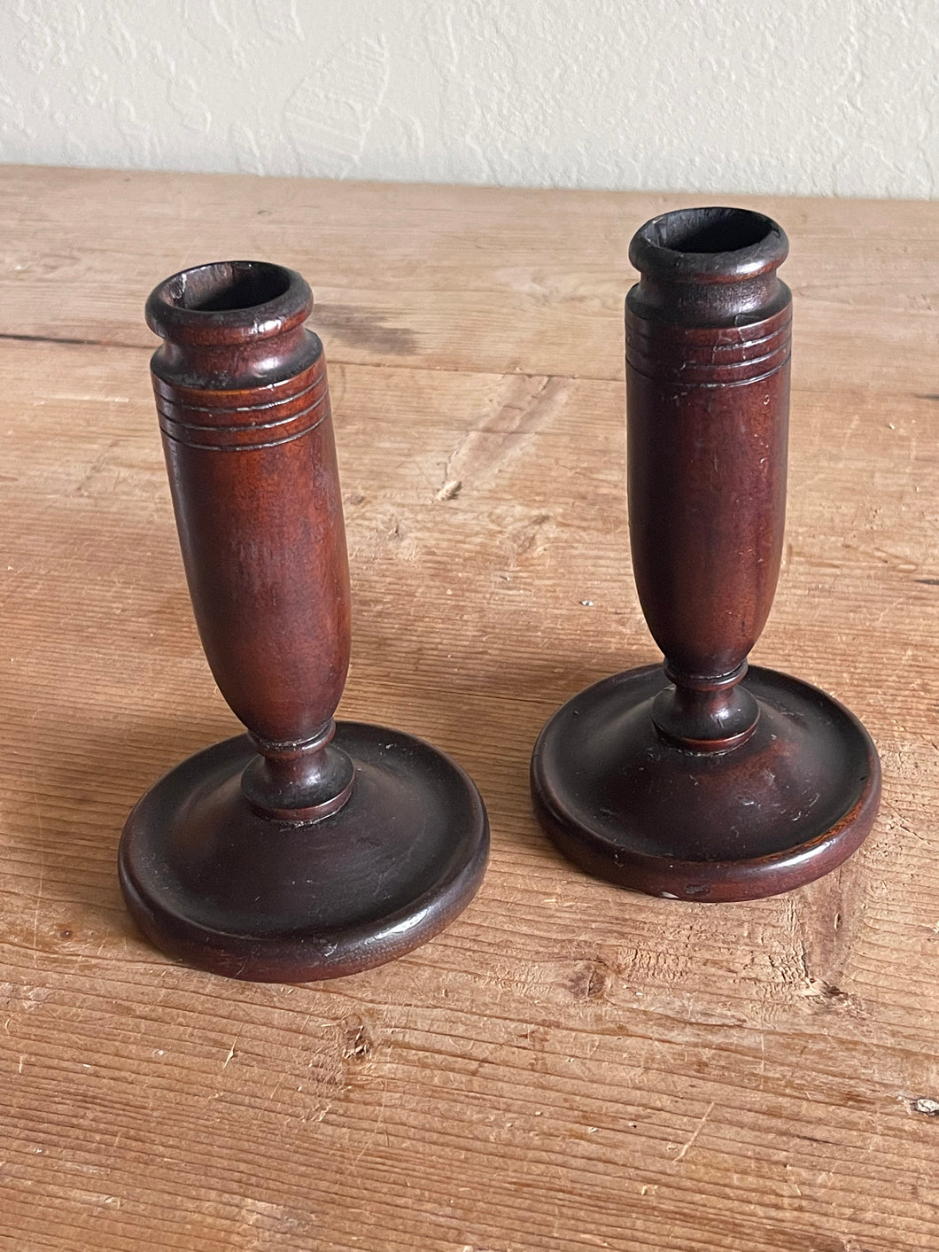 Vintage Dark Wood Candle Holders