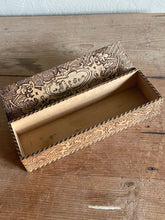 Load image into Gallery viewer, Antique Pyrography Tie Box (1890-1910) - Wooden Box with Brass Hinges