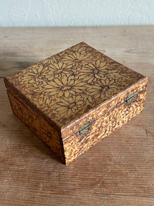 Antique Pyrography Jewelery Box (1890-1910) - Wooden Box with Brass Hinges