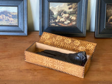 Load image into Gallery viewer, Antique Pyrography Glove Box (1890-1910) - Wooden Box with Brass Hinges