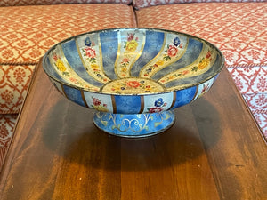 Belgian Metal Painted Floral Bowl (Footed)