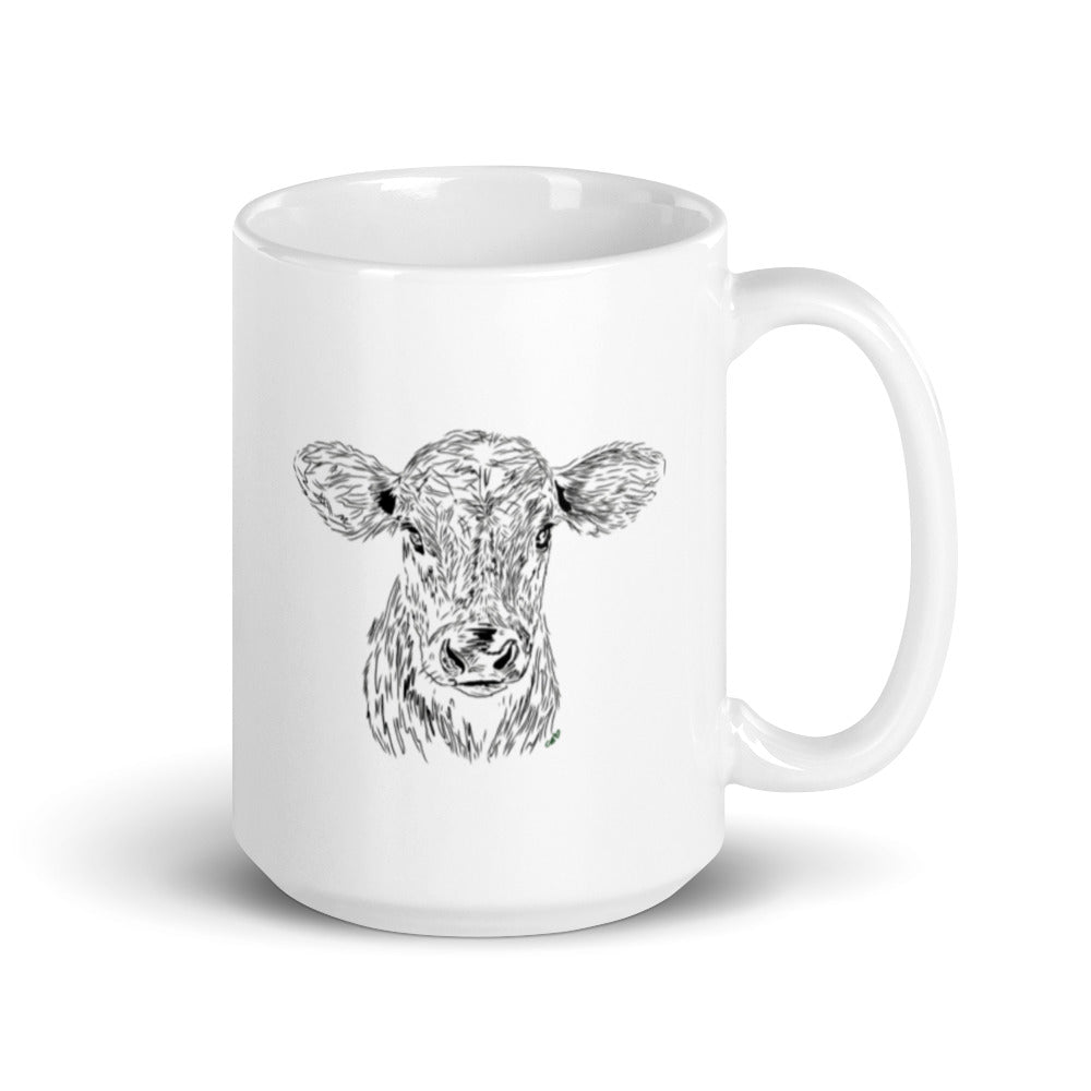 Fe Vintage Coffee Mug, Extra Large Holding Volume with Farmhouse Theme (White Cow)