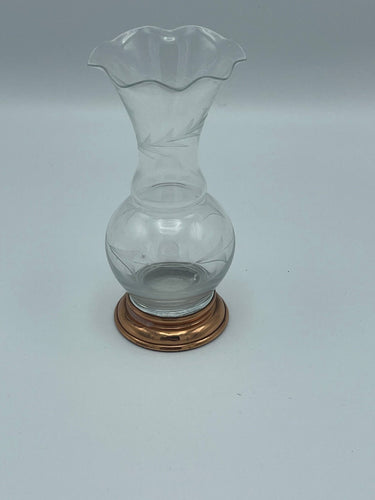 Etched Glass Bud Vase with Copper Base