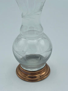 Etched Glass Bud Vase with Copper Base