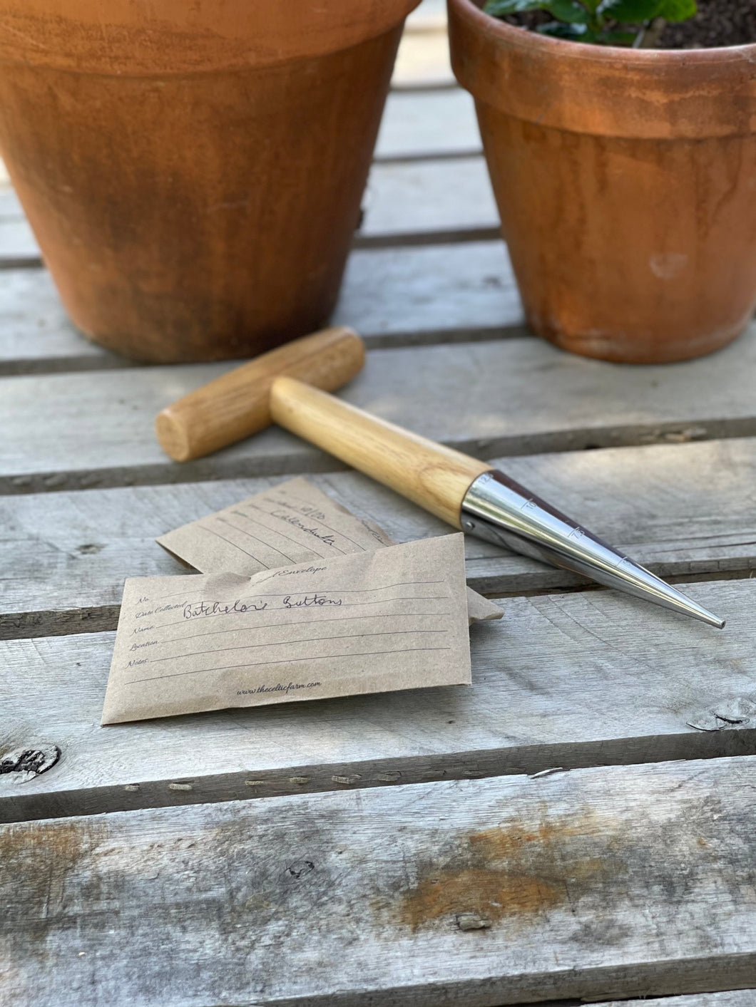 Garden Seed Dibbler (Dibble) - Wood and Stainless
