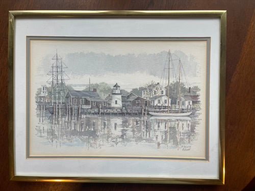 P Scott Watercolor Painting of Mystic CT Harbor - The Celtic Farm