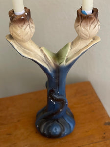 Vintage Art Nouveau French Tulip Candle Sticks (1930s) - Pair of Plaster Candelabras - The Celtic Farm