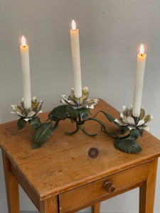 Vintage Floral Vine Candelabra - Metal Toleware Candle Centerpiece - The Celtic Farm