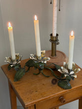 Load image into Gallery viewer, Vintage Floral Vine Candelabra - Metal Toleware Candle Centerpiece - The Celtic Farm
