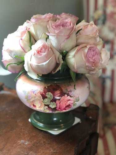 Vintage Rose Vase - Green with Gold Accents and Flowers - The Celtic Farm