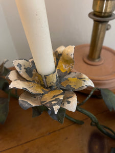 Vintage Floral Vine Candelabra - Metal Toleware Candle Centerpiece
